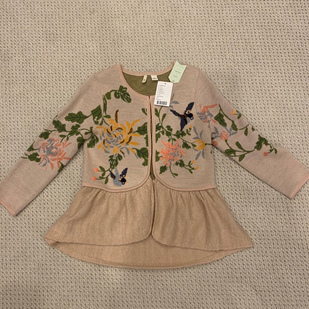Anthropologie Embroidered Cardigan XS NWT